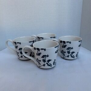 Set of 4 Bee &‎ Willow Home White Mugs Blue Floral Design